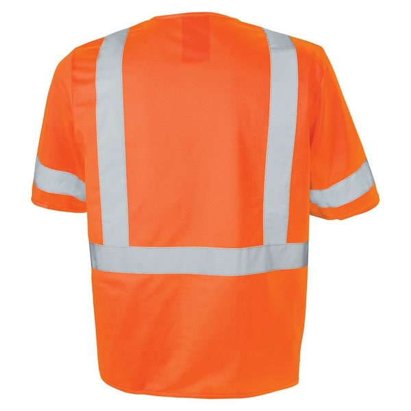 Polyester Mesh Safety Vest Class 3 W/ 3 Pockets (Orange/2X-Large)